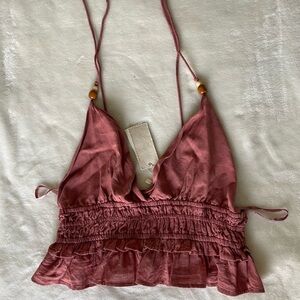 Sim & Sam Linen Mauve Pink Ruffled Women's Top